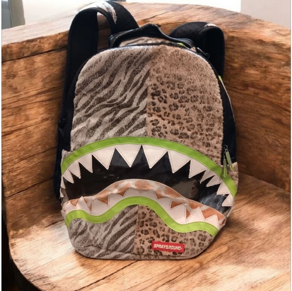 Sprayground Limited Edition Unisex Wild Print Backpack - Black, Green, Brown